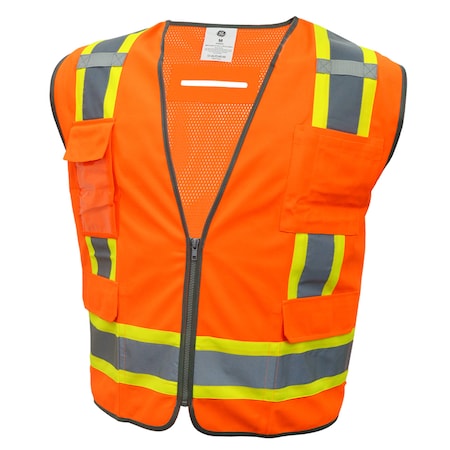 Surveyor Vest With Contrasting Trims, 8 Pocket, Orange, M